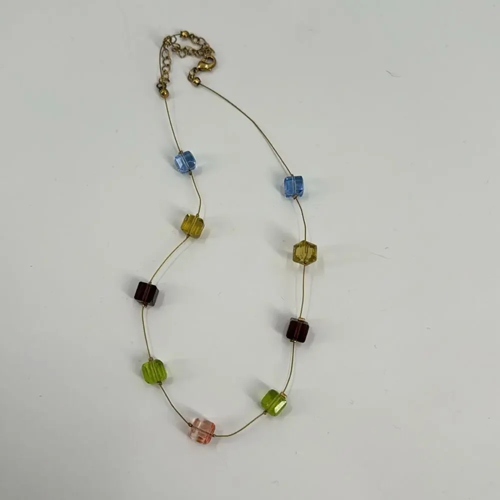 Multi colored glass beaded choker necklace